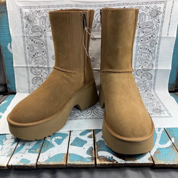 NEW UGG Classic Twin Seam New Heights Side ZIP Boot Chestnut 1158313 Womens 9 - Picture 2 of 8